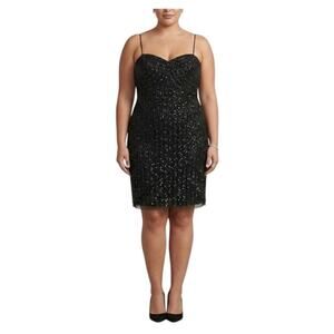 JKara Sequined Sleeveless Mini Sheath Cocktail Dress Black Size 16